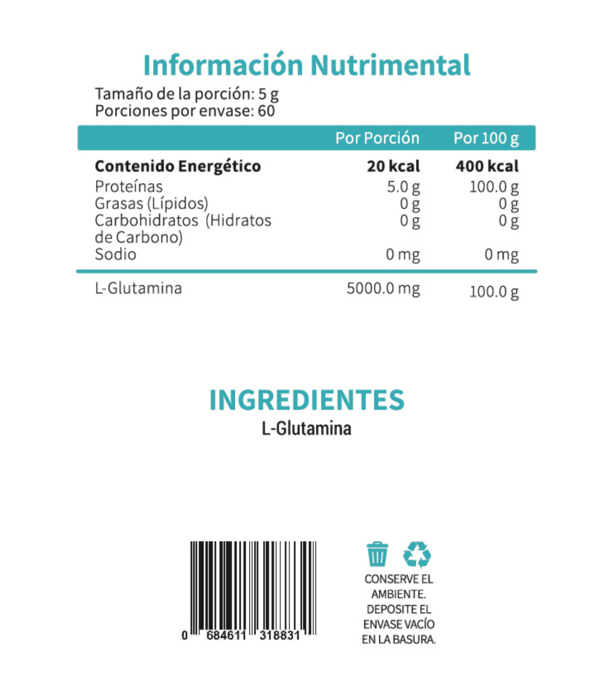 Glutamina Premium – 60 Servicios